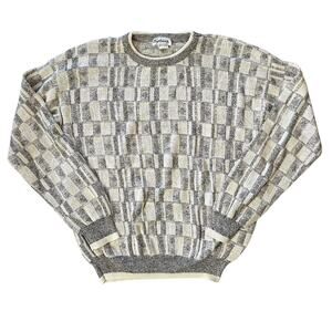 Vintage Eagleson's Checkered Gray Ivory-White Cotton Men's Sweater Size XLT